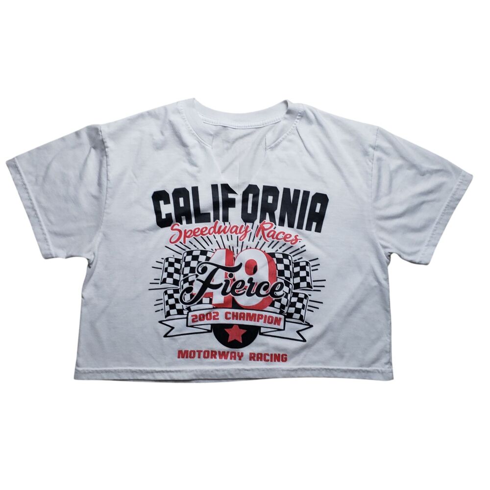 Weekend Warrior California Speedway Races Crop Top Shirt Womens Small White